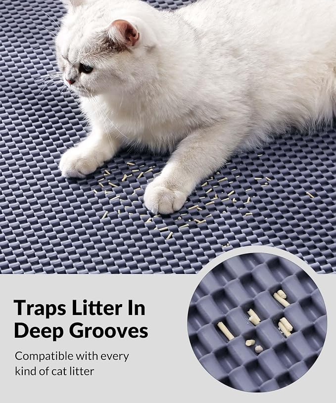 Cooyes Cat Litter Mat - Cut to Fit Any Place, 47"x35" Extra Large Litter Trapping Mat for Litter Box, Easy to Clean, Waterproof & Non-Slip Kitty Pad, Scatter Control to Protect the Floor (Grey) - Image 3