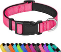 Reflective Dog Collar, Adjustable Soft Neoprene Padded,Hotpink,L | Breathable Nylon for Large Dogs,Tear-Resistant Webbing,Chafe‑Free on Walks and Hikes,Metal D-Ring,Night Safety by PWOD