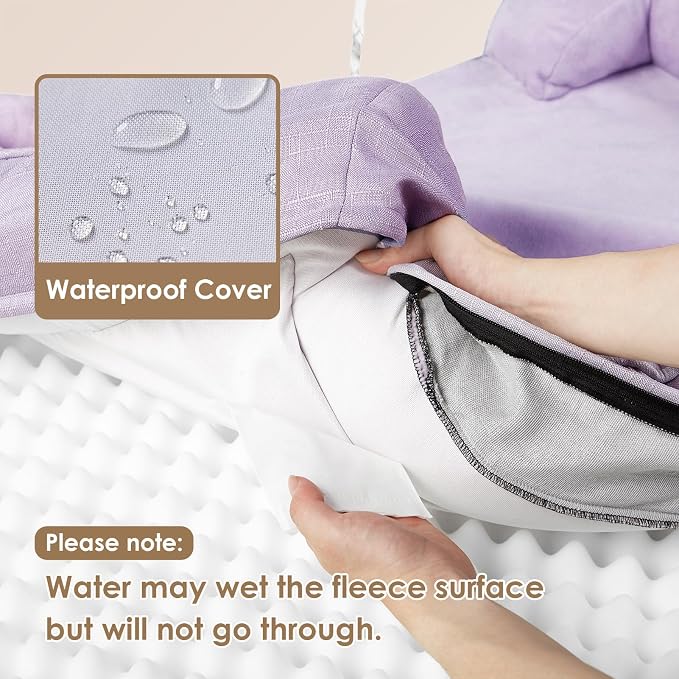 EHEYCIGA Orthopedic Small Dog Bed, Waterproof Memory Foam Washable Pet Beds | Non-Slip Bottom and Egg-Crate Foam Medium Dog Couch Bed with Washable Removable Cover, Lilac - Image 3
