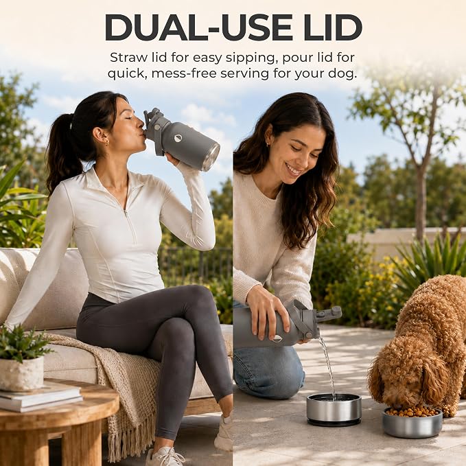 32 oz. Dog Water Bottle, Insulated Dog Travel Water Bottle, Stainless Steel Pet Water Bottle Dispenser Portable Food and Water Bowl for Dogs for Walking Dog Canteen Travel Kit - Image 7
