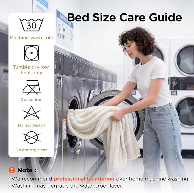Bedsure ComfyFleece™ Waterproof Blanket for Bed, King（86"x108"） Cream | Soft Plush Bed Couch Cover Corduroy Fleece for Furniture Protector, Cozy Calming Reversible Dog Blankets for Large Dogs Pet - Image 5