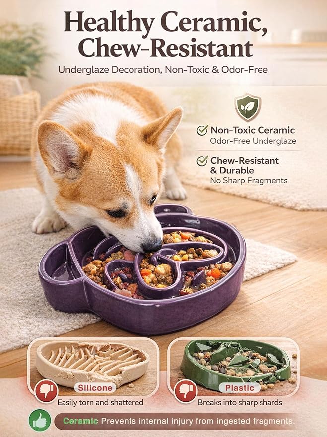 Cute Ceramic Slow Feeder Dog Shape, 1.5 Cups Pet Food Bowl for Small & Medium Breed. Bite-Resistant, Dishwasher Safe, Maze Design to Prevent Fast Eating, Bloat, Choking. Gift for Dog Lovers - Image 2