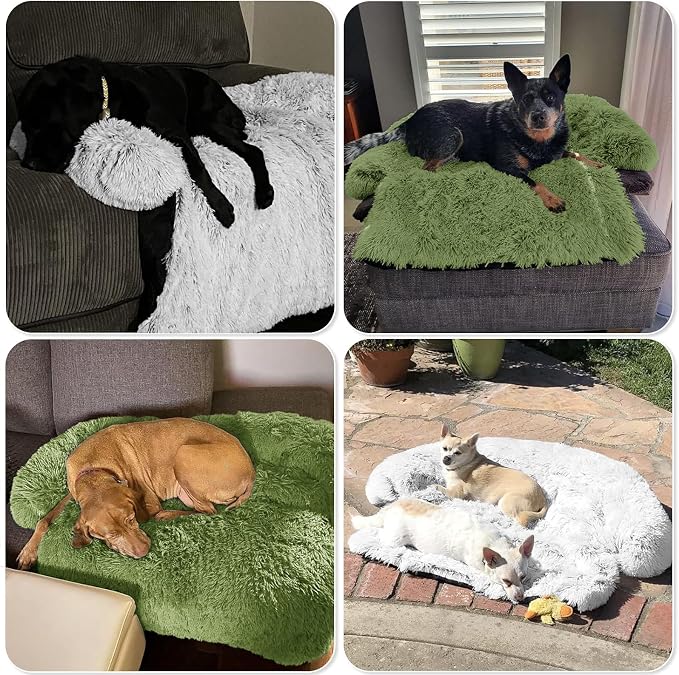 GGIB Calming Dog Bed Fluffy Plush Dog Mat for Furniture Protector with Removable Washable Cover for Large Medium Small Dogs and Cats (Large, Grass Green) - Image 7