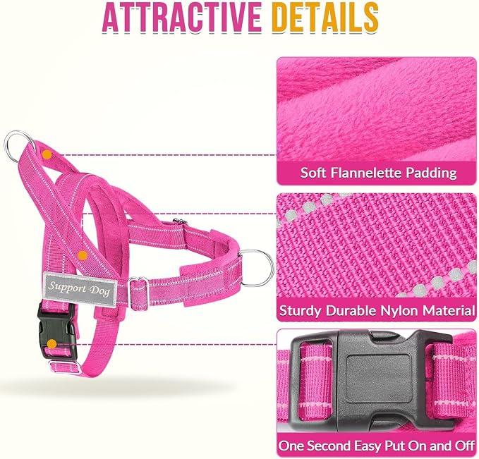 SlowTon No Pull Dog Harness with Front Clip - Heavy Duty, Soft Padded | Neck & Chest Adjustable, Tactical Pet Vest and Leash Set for Large Medium Sized Dogs, for Easy Walk & Training, Fuchsia S - Image 3