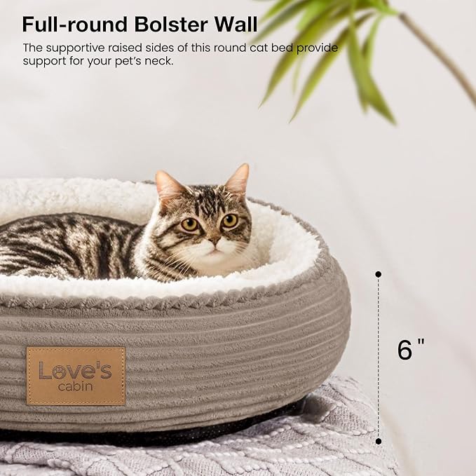 Love's cabin Round Donut Cat and Dog Cushion Bed, 20in Pet Bed for Cats or Small Dogs, Anti-Slip & Water-Resistant Bottom, Super Soft Durable Fabric Pet beds, Washable Luxury Bed Khaki - Image 5