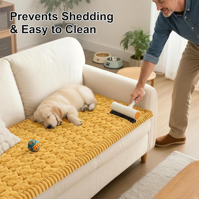 Smiry Non Slip Couch Covers for Dogs, Scratch Resistant Pet Sofa Protector | Machine Washable Soft Fuzzy Thick Furniture Cover for Sofa Loveseat Sectional Large Dogs, Mustard Yellow, 27.6" x 70.9" - Image 6