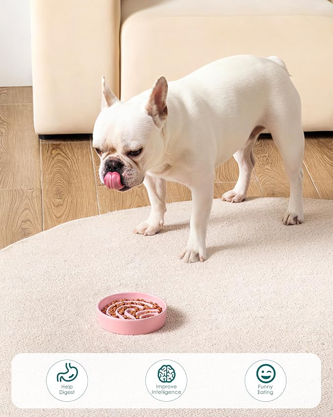 vancasso Slow Feeder Dog Bowl, 0.6 Cup Ceramic Slow Feeding Food Dish for Small Breed, Puzzle Dog Food Bowl for Fast Eater, Pink - Image 7