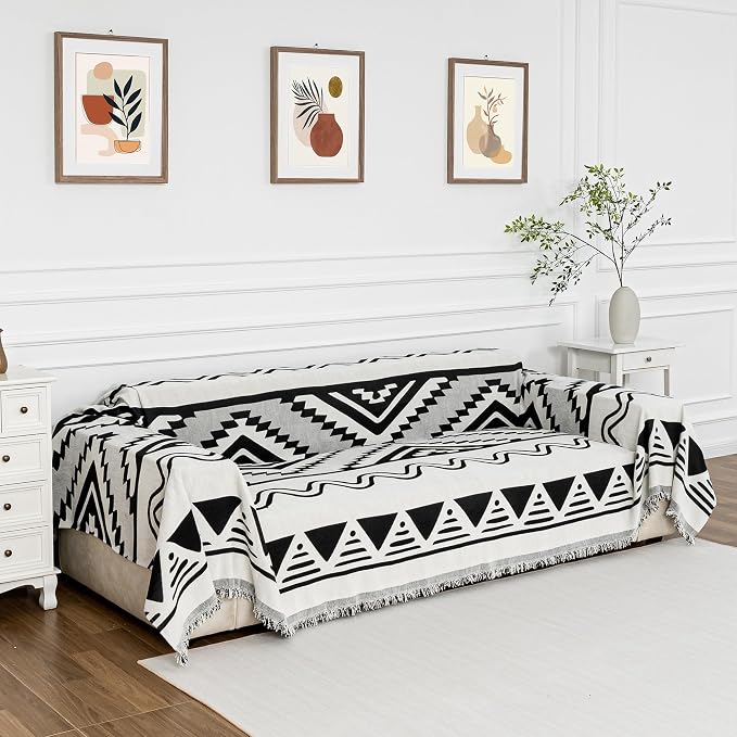 MYSKY HOME Couch Cover for Sectional Sofa Set Boho Geometric Furniture Sofa Cover Washable for Dog Cat Pets Couch Cover 3 Seat Sofa Chenille Couch Protector Multi-Use Couch Covers Blanket,71" X134" - Image 2