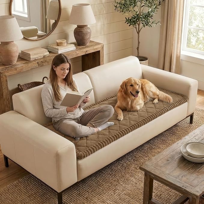 Smiry Non Slip Couch Cover for Dogs, Fuzzy Plush Pet Sofa Protector | Washable Furniture Cover for Large Dogs & Cats, Scratch & Dirt Resistant, For 3 Cushion Couch, Mocha Brown, 27.6"x88" - Image 3
