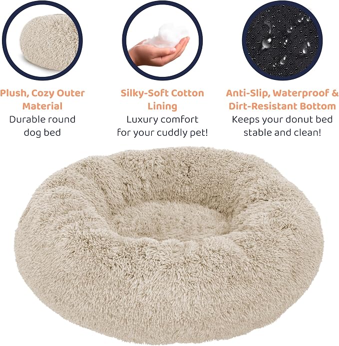 Donut Dog Bed - Premium Comfort for Anxiety Relief - Fluffy & Calming Design with Ultra-Plush Support | Cozy Round Dog Bed with Super Soft Circle Style (Beige, Medium) - Image 5