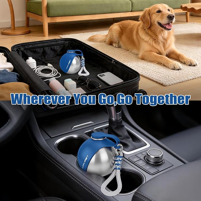 Portable Dog Water Bottle 10oz Stainless Steel Travel Dog Water Dispenser with Bowl No-Spill Puppy Water Bottle for Walking Hiking Small Dog Water Bottle (Sapphire Blue) - Image 9
