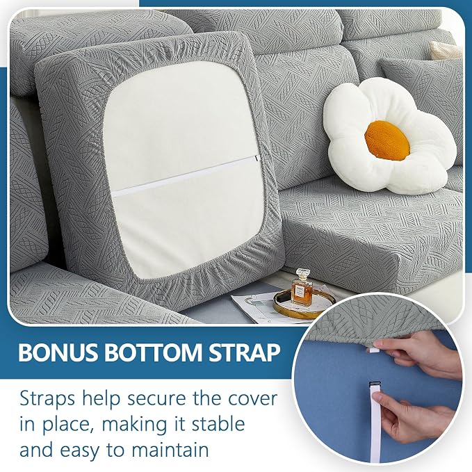 hyha Individual Couch Cushion Covers, Sofa Seat Cushion Covers Washable | Stretch Dog Couch Cover, Elastic Bottom, Anti-Slip Protector, Ideal For Pets & Kids, Durable Sofa Slipcover, Chaise - Image 4