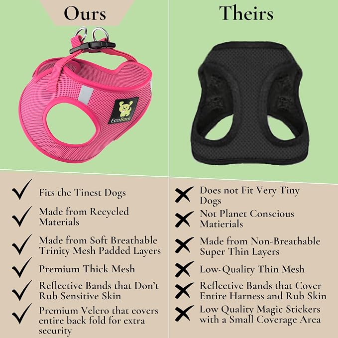 EcoBark Step in Dog Harness, Reflective & Adjustable Pink Vest, XXS | Eco Friendly Teacup Dog Harnesses for XXS, XS & Small Dogs, Mini Body Halter, Tiny Soft Mesh Toy Breed Dogs, Under 5 lbs - Image 9