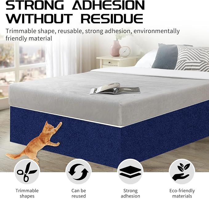 2 Pcs Total 78.8"x15.8" Cat Scratch Mat, Cat Scratch Couch Furniture Protector, Trimmable Self-Adhesive Cats Scratch Pads, DIY Cat Scratcher for Wall Protector and Covering Cat Tower (Blue) - Image 5