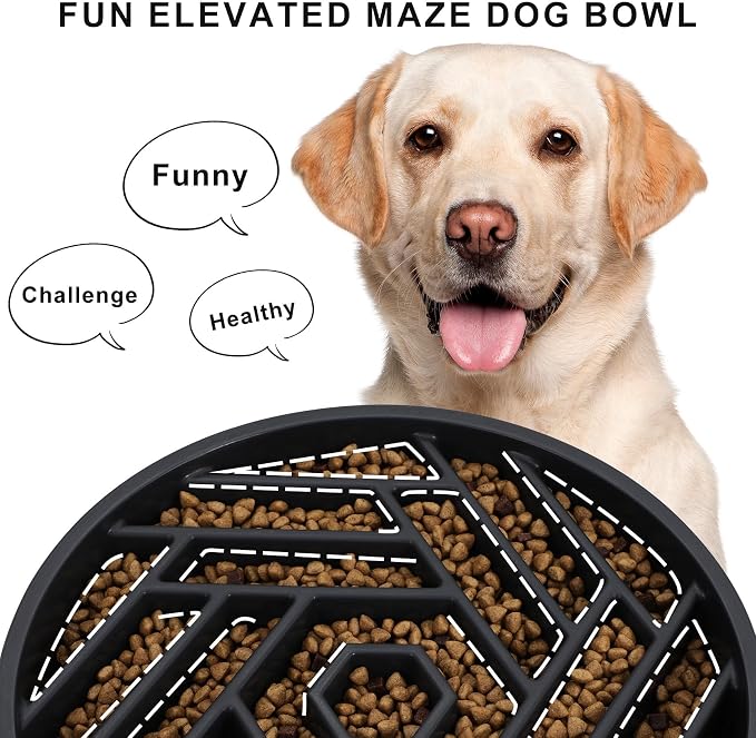 TOBYTO Slow Feeder Dog Bowls Large Medium Breed,Anti-Choking Slow Eating Dog Food Bowl,Non Slip Pet Slower Food Feeding Bowls Large Puzzle Slow Feeder Bloat Stop Maze Dog Dishes,Black - Image 3