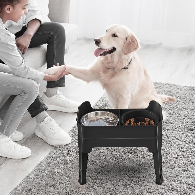 4-in-1 Elevated Slow Feeder Dog Bowls, 4 Height Adjustable Mess Proof Raised Dog Bowl Stand with Licking Plate, 2 Stainless Steel Dog Food Bowl & Slow Feeder for Large Medium Small Dogs Pets - Image 8
