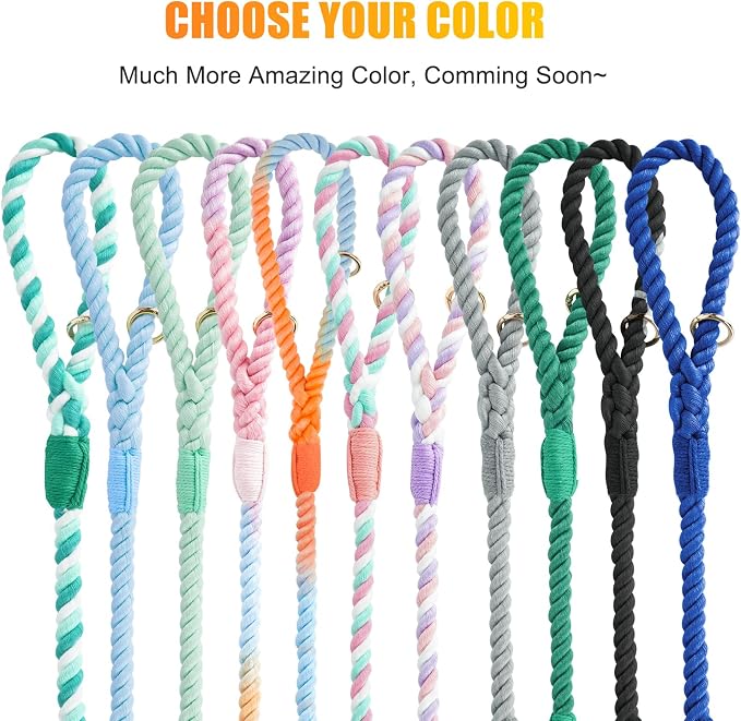 5 FT Handmade Rope Dog Leash for Small Medium and Large Dogs | Soft and Comfortable Grip, New Golden Heavy Duty Metal Clasp, Colorful Rainbow - Image 6