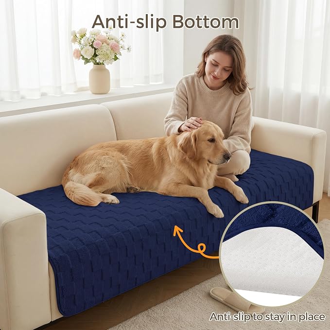 Foxdecor Couch Cover for Dogs Sofa Covers Non Slip Couch Pad Pet Friendly | Pet Couch Covers Washable Sofa Protector, Furniture Cover Couch Seat Protector for Living Room, Blue 30x70 Inch - Image 4