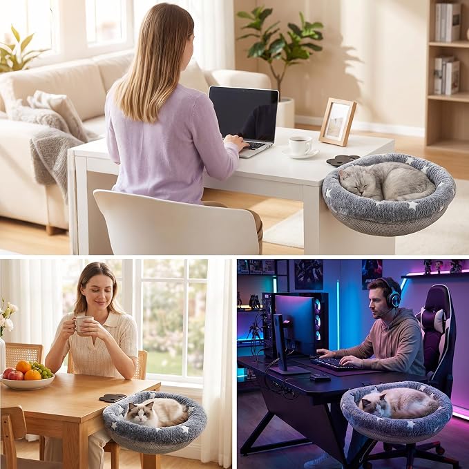 Cat Desk Bed, Adjustable Cat Desk Hammock, Cat Bed for Desk | Glow in The Dark, Removable Washable Cover, Sturdy Metal Frame, Desk Cat Bed, Cat Desk Perch, Supports up to 50 Lbs - Image 7