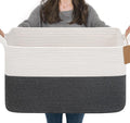 Goodpick 75L Extra Large Woven Rope Blanket Basket, Rectangle, Dark Gray | 22" × 17" × 12" Decorative Storage Basket for Blankets, Toys & Clothes, Fits Living Room, Bedroom & Nursery Organization by Goodpick