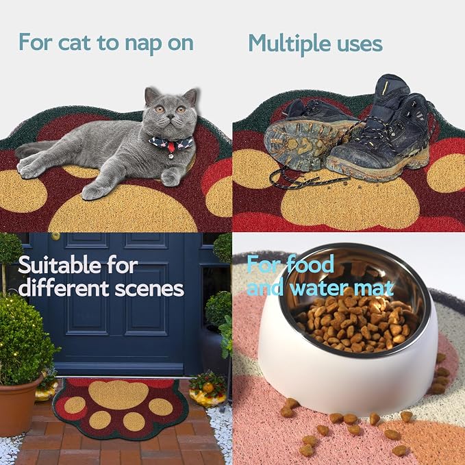 Cute Cat Litter Mat 24”x16”, Litter Box Mat, Litter Trapping Mat, Soft on Kitty Paws, Easy Clean, Anti Slip, Pet Accessories, Door Floor mats - Red Green60*40 - Image 7