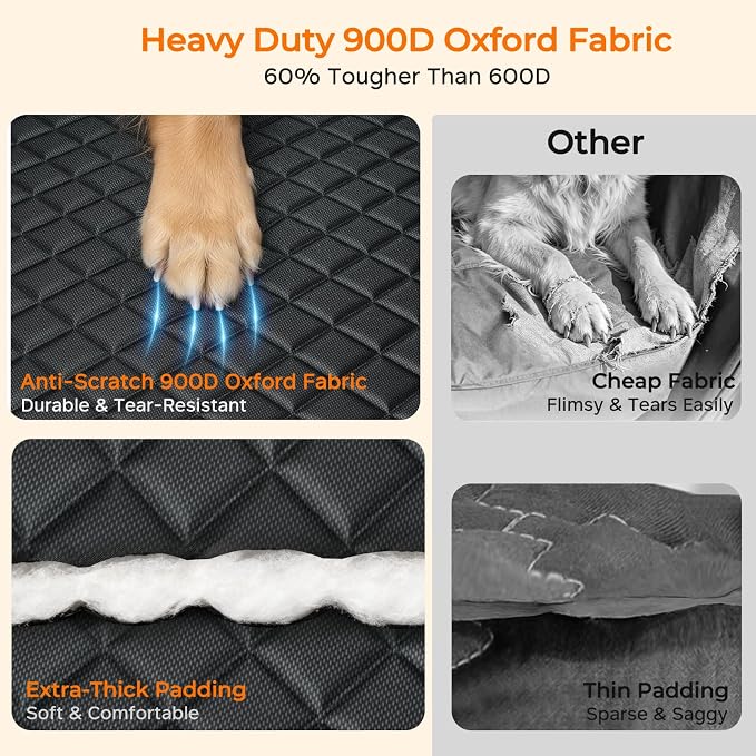 URPOWER 900D Heavy Duty Dog Seat Cover for Back Seat, Waterproof Hammock | 60% Tougher than 600D Oxford, Side Flaps with Zippers, Scratch Resistant, Non-Slip, Machine Washable, Fits Cars & SUVs - Image 2