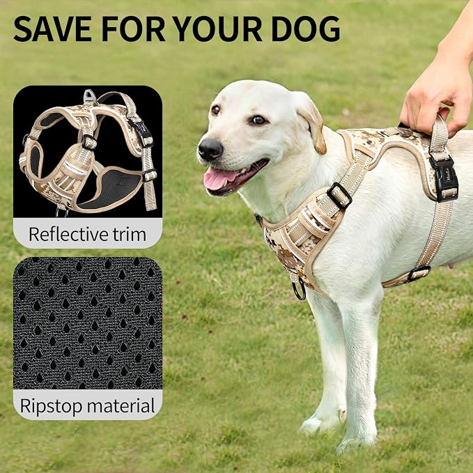 HEELE Dog Harness, No Pull Adjustable Padded Reflective Harness for Small Medium Large Dogs with Handle for Walking Training, Camo Tan, XL | Reflective Front Clip Vest with Control Handle, No Choke, Adjustable 2 Metal Rings for Outdoor Walking Training - Image 5