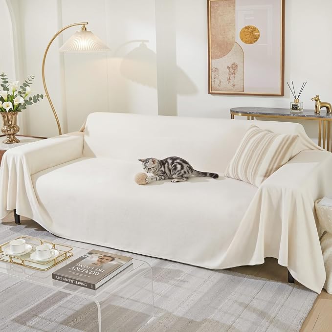 MEETSKY Sectional Couch Cover for 3 Cushion Sofa Washable, Cat Scratch Proof Sofa Covers, Furniture Protector Oversized L Shape Big Sofa Slipcovers for Dogs, 91" x 150", Creamy White by MEETSKY