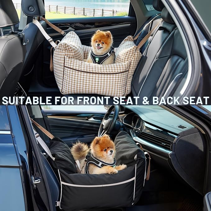 ZOMISIA Dog Car Seat for Small Dogs - Waterproof Pet Booster Seat for Car with Clip-On Safety Leash, Travel Carrier for Medium Puppy up to 25 lbs, Adjustable Buckles, Black - Image 5