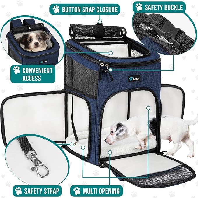 PetAmi Dog Backpack Carrier, Airline Approved 4-Way Entry Cat Backpack Carrier, Ventilated Mesh, Collapsible Pet Carrier for Small Puppy, Kitten, Hiking, Travel Car, Vet, up to 18 lbs, Navy Blue - Image 3