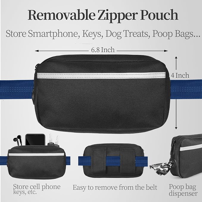Hands Free Dog Leash with Zipper Pouch, Large, 25-120LB, True Navy | Waist Leash, Dual Padded Handles, Shock-Absorbing Bungee, Adjustable Waist Belt, Walking and Running - Image 2