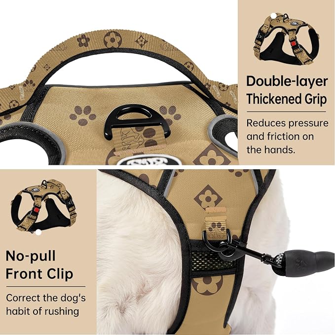IVY&LANE No Pull Dog Harness with Leash Set, Reflective No Choke Pet Vest,Adjustable Oxford Dog Vest Harness with Easy Control Handle for Large Dogs (Light Brown,XL) - Image 5