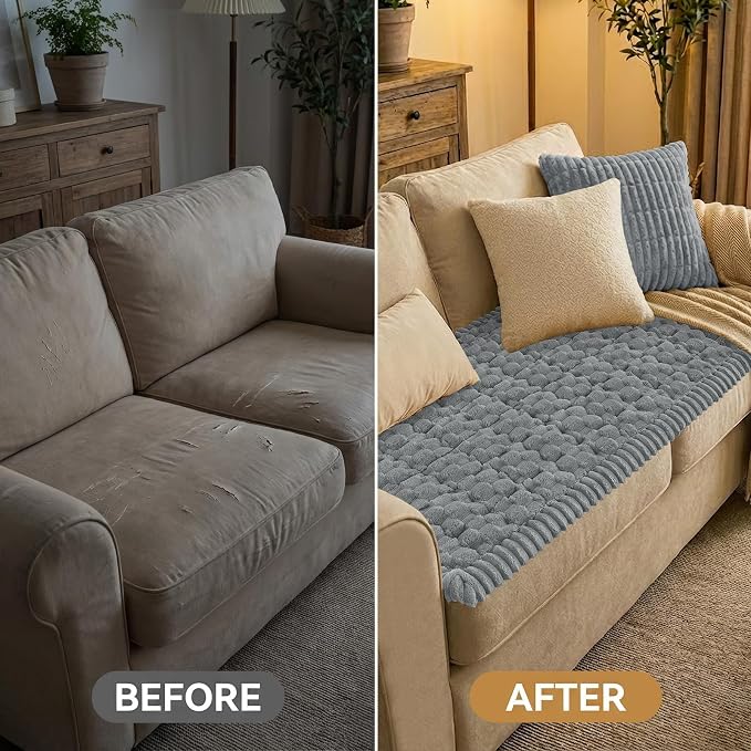 Smiry Non Slip Couch Covers for Dogs, Scratch Resistant Pet Sofa Protector | Machine Washable Soft Fuzzy Thick Furniture Cover for Sofa Loveseat Sectional Large Dogs, Grey, 43" x 82.7" - Image 7