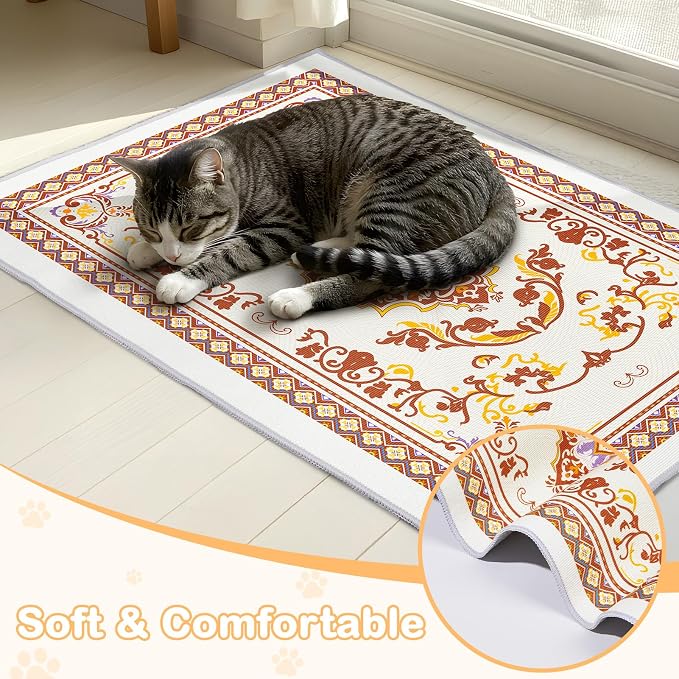 Washable Cat Litter Mat 48"x36" Waterproof Trapping Pad | Kitty Litter Box Mat Featuring A Non-Slip Base And Decorative Design To Trap Scatter For Home Floor Protection - Image 3