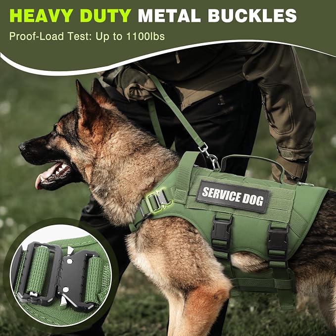 Service Dog Vest Harness for Large Dog, Tactical Working MOLLE Vest with 10 Pet Patches, No Pull Heavy Duty Harness for Training Walking - Image 2