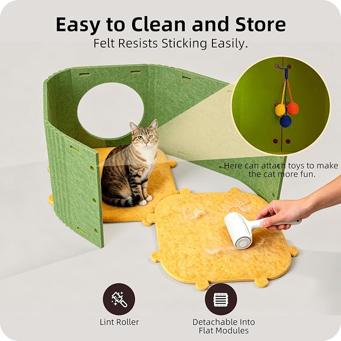 Cat House for Indoor Cats, Thick Felt Cat Bed, Scratch Resistant | Sturdy Cat Bed Cave, 2-in-1 Cat Condo, Cozy Felt Covered Cats Tunnel, 14.9 Inch Kitten Hideaway for Multicats, Up to 22Lbs - Image 5