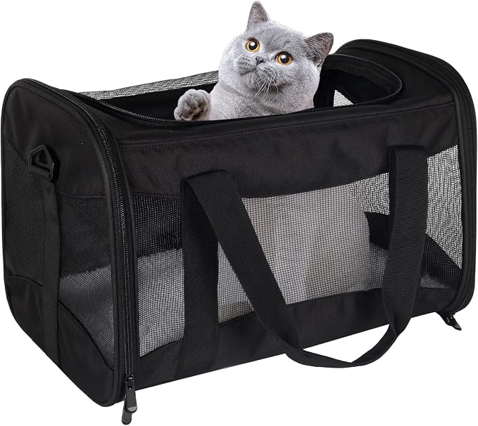 Cat Carrying Case - Pet Carrier Airline Approved, Protable and Breathable Pet Travel Carrier Removable Fleece Pad, Collapsible Cat Carrier Dog Carrier for Medium Cats Small Cats Dogs (X-Large, Black) by home