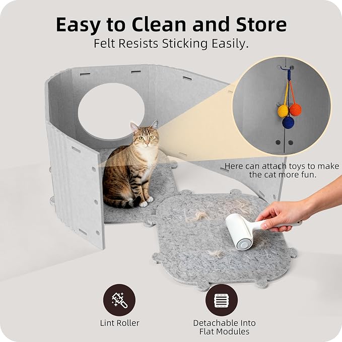 Cat House for Indoor Cats, Felt Cat Bed Cave, Scratch Resistant, Gray | Cat Hideaway Enclosed Bed, Thick Cat Bed Cave, Hideaway Cat Cave for Timid Cats, Sturdy Two-Tier Cat Condo & Cat Houses - Image 5