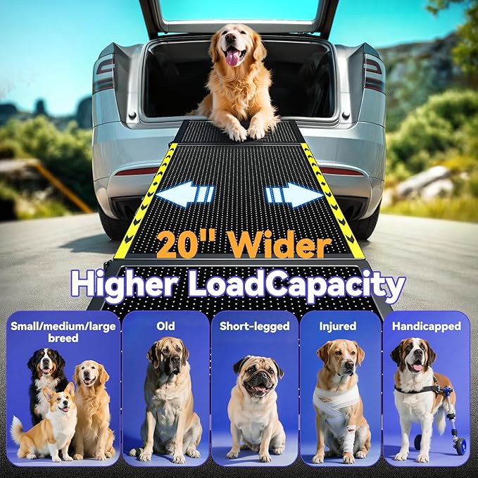 74'' L & 20'' W Longest Dog Ramp for Car - Extra Wide Portable Pet Dog Ramps for Large Dogs, Dogs Cars Ramp for Car SUV/Truck/RV/Bed, Lightweight Ramps with Non-Slip Mesh Up to 250LBS, Black | Extra Wide Portable Pet Dog Ramps for Large Dogs, Dog Car R... - Image 2