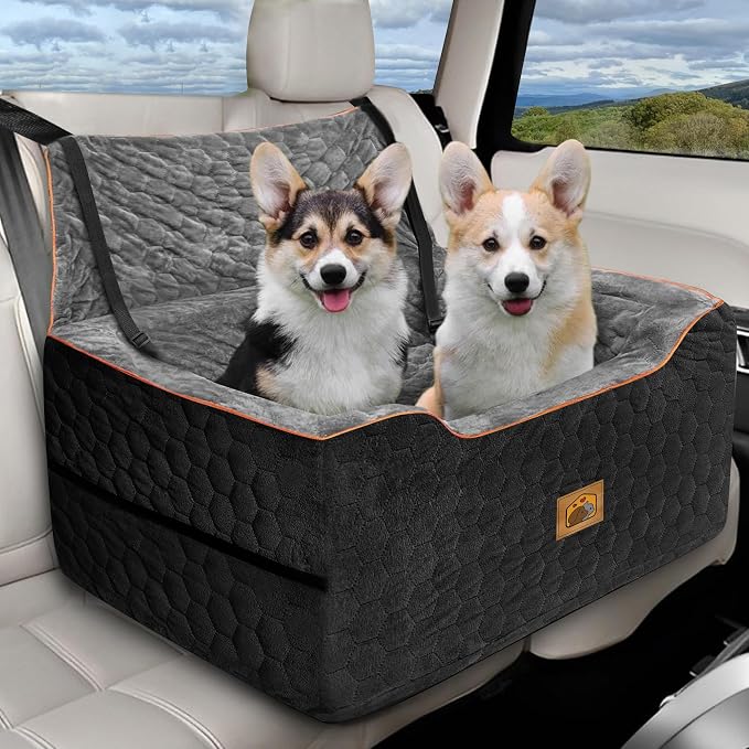 Dog Car Seat for Medium/Large Dog Booster Seat for Dogs Under 60 lbs or 2 Small Dogs, Multi-Functional Pet Car Seat with Thick Cushion, 2 Safety Leashes (BlackGray) by Qualityproductsqualityservice