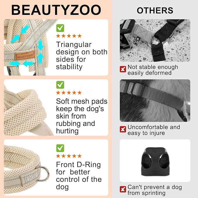 BEAUTYZOO Small Dog Harness and Leash Set, No Pull Step in Puppy Vest | Breathable Mesh with Handle, Reflective, Adjustable No Choke Escape Proof, Lightweight, Easy Control for Walking, Beige XXS - Image 5