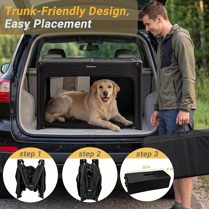 36 Inch Collapsible Travel Dog Crate, 4 Doors & Soft Pet Mat | Portable Dog Travel Crate for Medium Dogs,Large Storage Bag & Breathable Mesh,Soft Sided Dog Crate for Indoor & Outdoor Black - Image 5