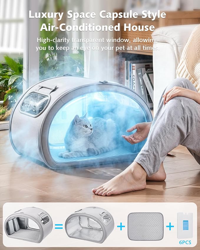 Pecute Cooling Dog House,with Cooling Mat for Small Dogs,Cat Bed,M,Gray | 6 Ice Packs for Cooler,Aluminum Film Insulation System,Breathable, Cool, Safe, and Sturdy AC Room for Cats in Hot Summer Days - Image 2