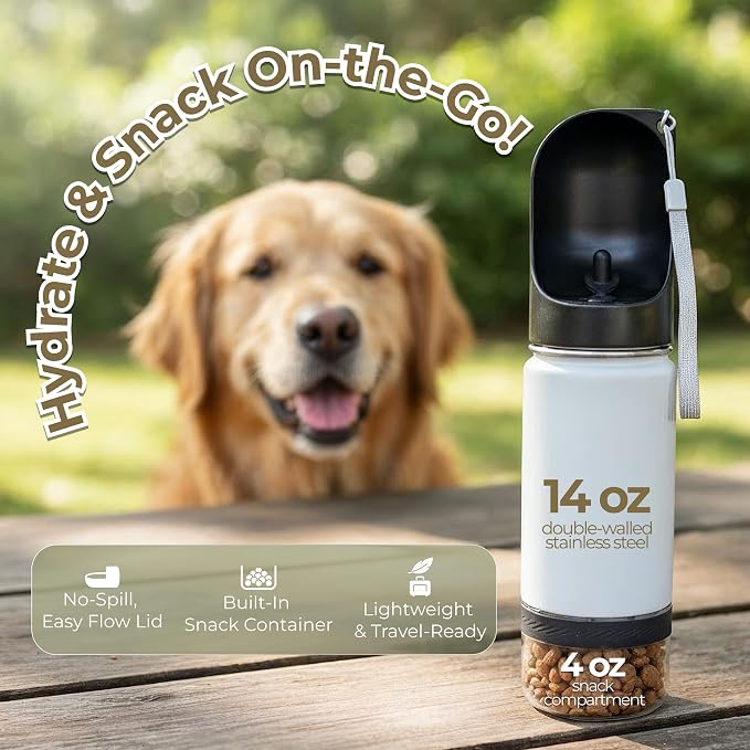 Mon Chateau 14oz Portable Dog Water Bottle with 4 oz Snack Storage, Double Walled Stainless Steel Body, Leak-Proof, Dishwasher Safe Pet Travel Bottle for Dogs, Cats & Outdoor Use, Mint Green | 4oz Snack Compartment, Double Walled Stainless Steel, Leak-... - Image 3