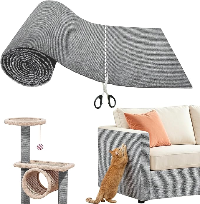 Heavy Duty Cat Scratch Mat for Couch, Light Gray (78.7" x 15.8") | Self-Adhesive Furniture Protector for Cats, Trimmable Cat Scratcher Carpet, DIY Climbing Pad for Couch, Sofa, Door & Cat Tree by CLFORLORGN