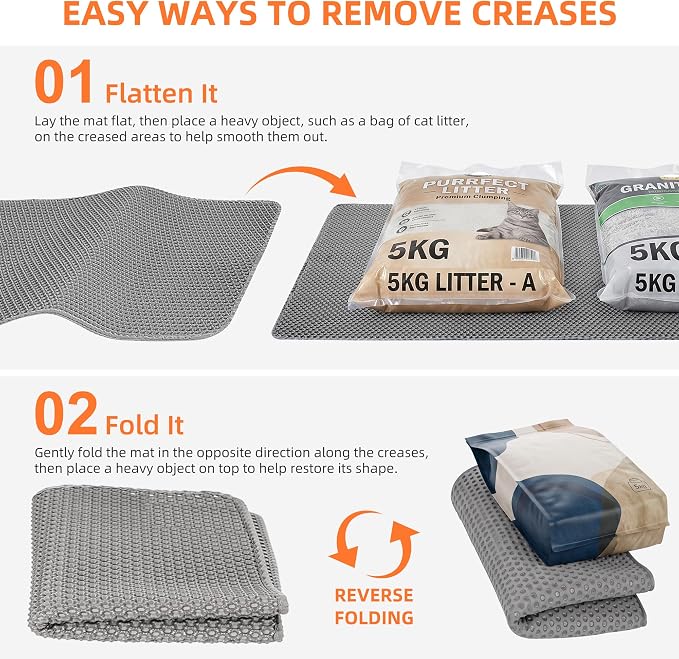 2Packs Cat Litter Mat 47"x36", XL Litter Mat for Litter Box Mat | Large Double Layer Honeycomb Cat Mat, Urine-Proof Soft kitty Cat Litter Trapping Mat, Easy Clean Rinse with Water Grey - Image 5