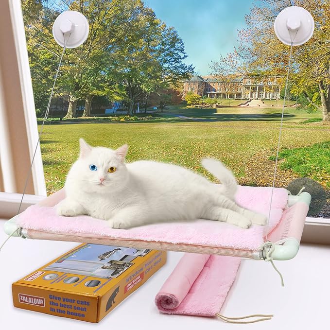 Cat Window Perch, Cat Hammock w/Fleece Blanket, Screw Suction Cups, Pink | Window Bed Holds 2 Large Cats, Sturdy Resting Seat Indoor with One Extra Suction Cup by SupplierforCats