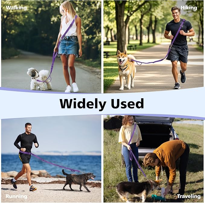 8.5ft Hands Free Dog Leash Adjustable for Medium Dogs, Purple | Versatile Handheld Crossbody Waist Lead with 3 Rings, Easy Adjust for Running Jogging Walking, Sponge Handle - Image 7
