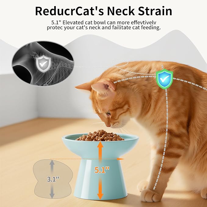 LoeJan Ceramic Cat Bowls, Elevated Cat Food and Water Bowls Set, Extra Wide and Raised Ceramic Bowls, Anti-Vomit Whisker-Free Pressure Cat Feeder for Kittens to Adult Cats - Image 4