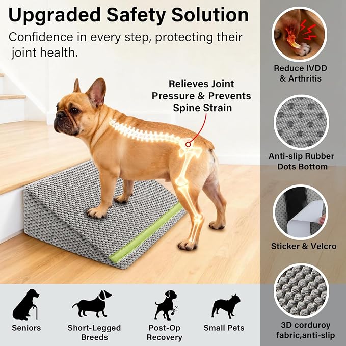JoyBlooms Upgraded Dog Ramp for Stairs, Dog Stairs for Small Dogs (Corgi & Dachshund), 40D Foam Non-Slip, 30° Slope with Glow Strip, 13.8"x10.2"x5.9", Gray-3pcs - Image 6